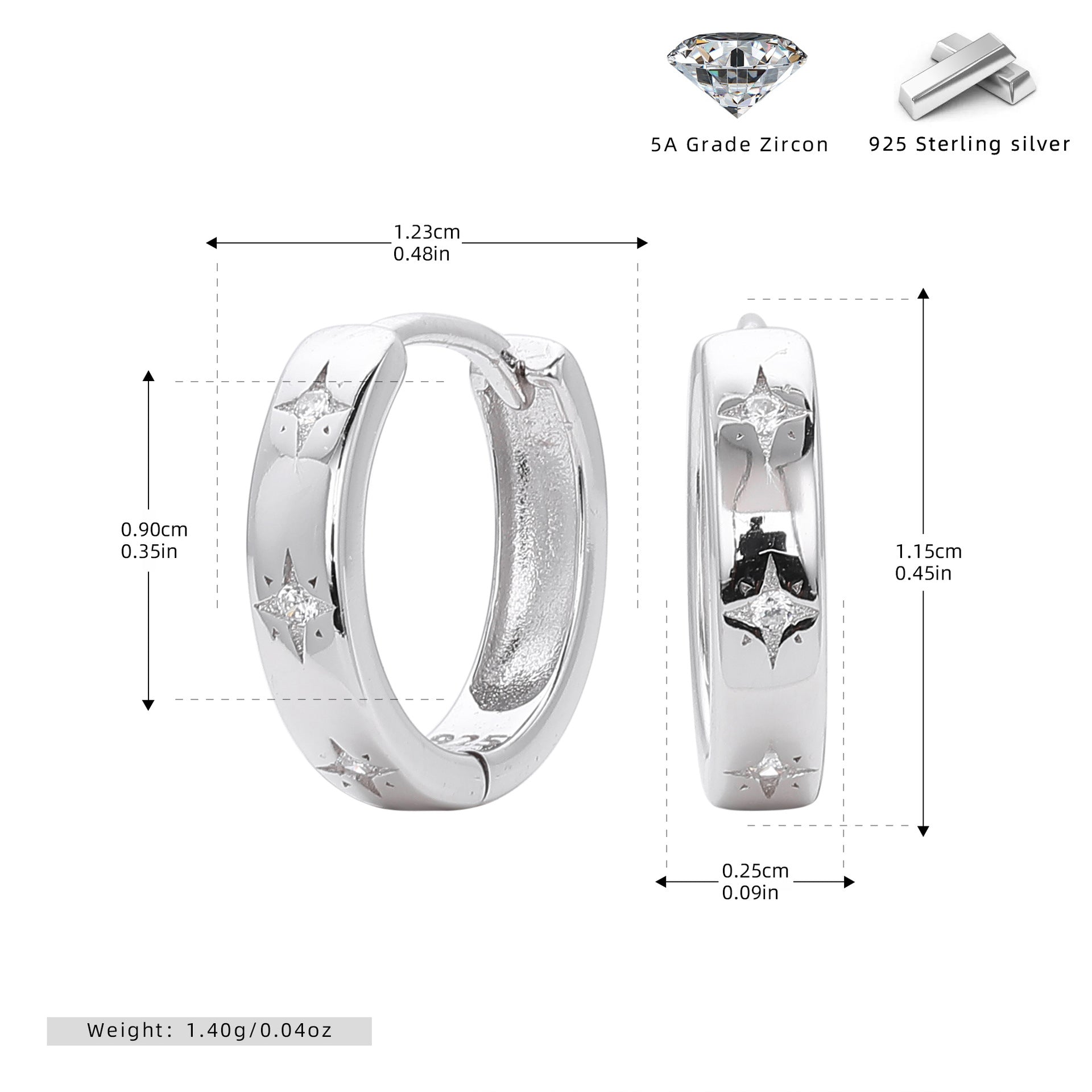 Damen Creolenohrringe mit funkelnden Zirkon-Akzenten aus hochwertigem 925 Sterling Silber Shop Nory