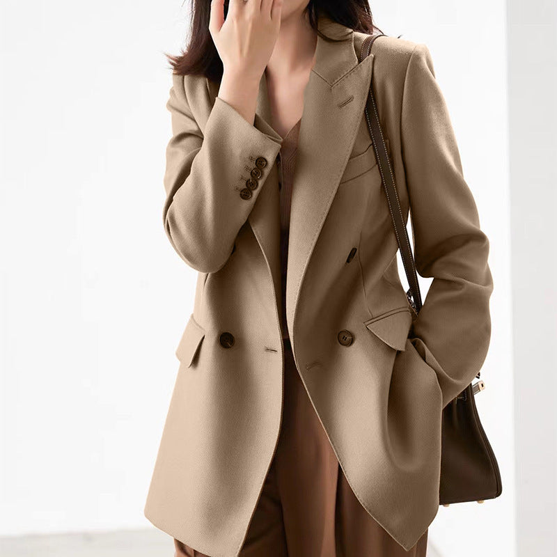 Damen Taillierter Longline-Blazer mit doppelreihiger Knopfleiste und Pattentaschen Shop Nory