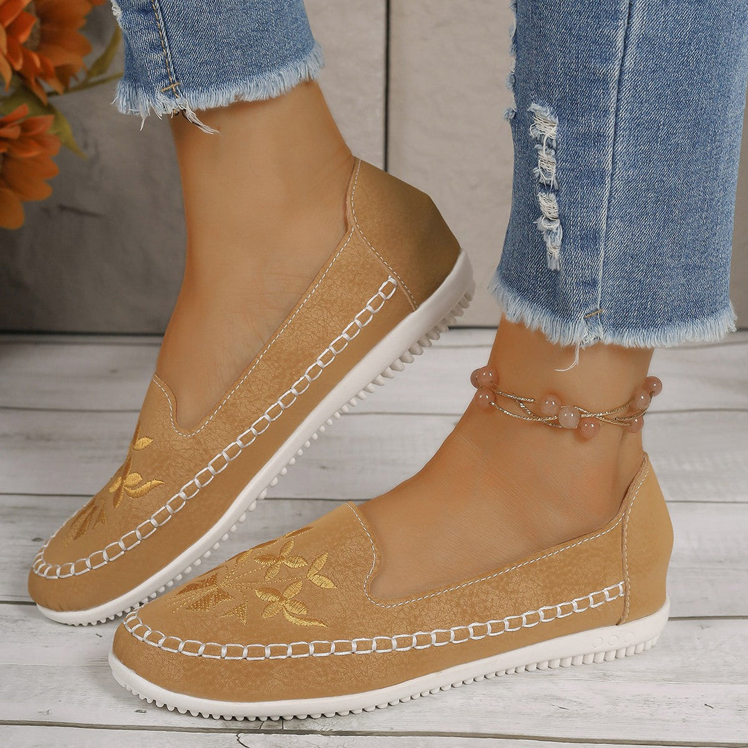 Damen Mokassins mit floralem Stickdesign und rutschfester Sohle Shopnory