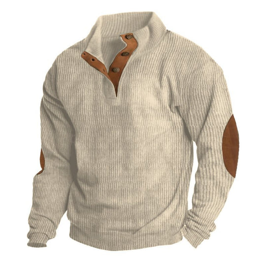 Herren Strukturierter Pullover mit Henley-Knopfleiste, Ellbogen-Patches und zweifarbigem Block Shop Nory