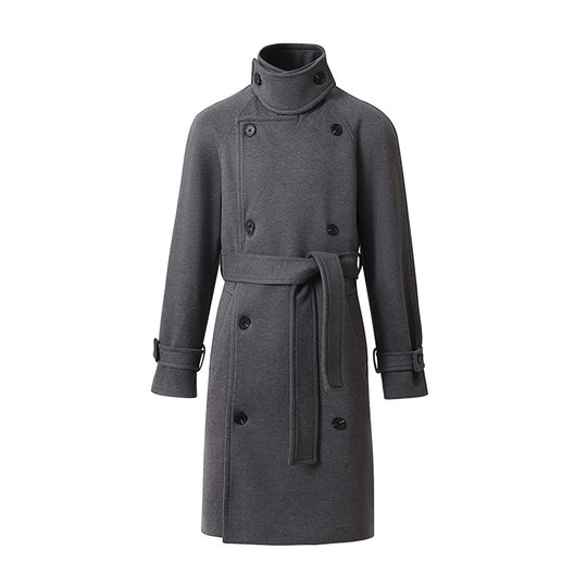 Herren Maxilanger Doppelreihiger Wollmix-Mantel mit hohem Stehkragen und Bindegürtel Shop Nory
