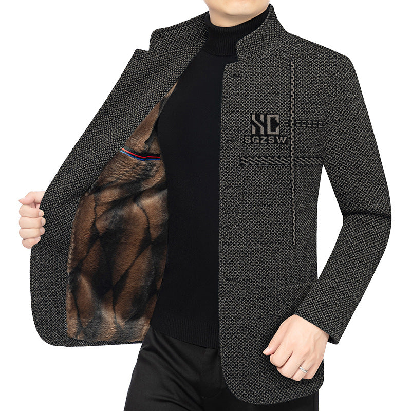 Herren Gefüttertes City-Sakko mit Stehkragen und luxuriösem Teddy-Innenfutter Shop Nory