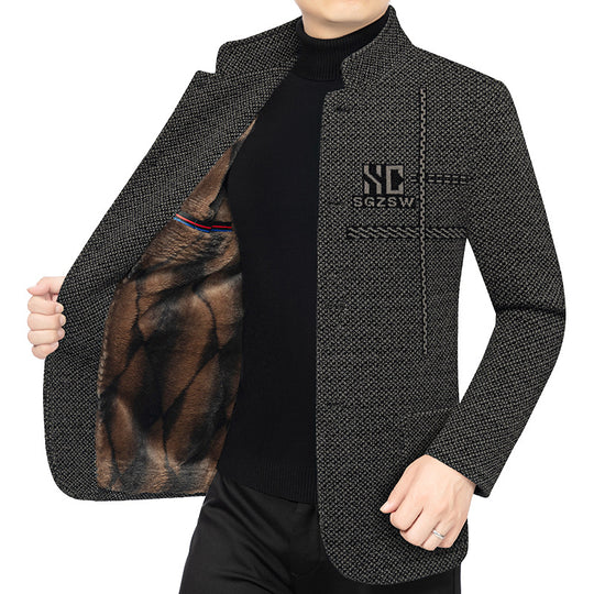 Herren Gefüttertes City-Sakko mit Stehkragen und luxuriösem Teddy-Innenfutter Shop Nory