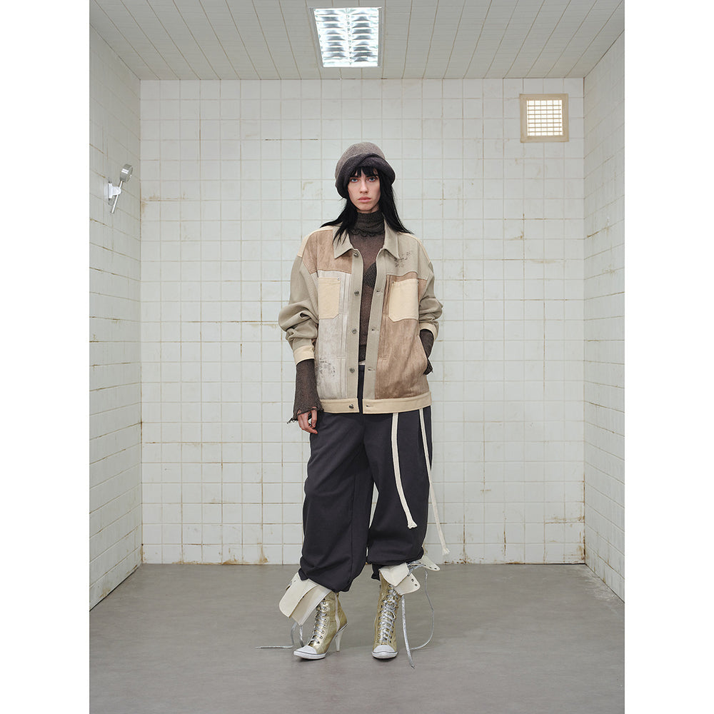 Herren Patchwork-Canvas-Blousonjacke im Vintage-Look mit Kontrasttaschen und Paisley-Futter Shop Nory