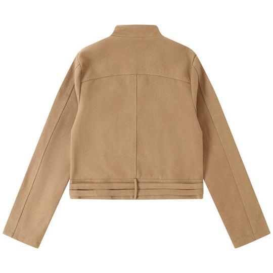 Damen Kurz geschnittene Baumwoll-Utility-Jacke mit Stehkragen Frontreißverschluss und verstellbaren Taillenriemen Shop Nory