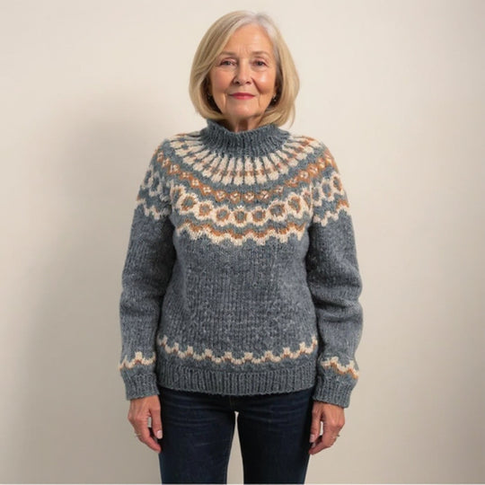 Damen nan kuscheliger Norweger-Strickpullover mit Stehkragen und Oversize-Passform Shop Nory