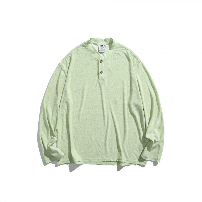 Unisex Lockere Henley-Longsleeve mit Stehkragen und Waffelstruktur Shop Nory