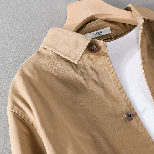 Herren Leichte Baumwoll-Chorejacke im Worker‑Stil mit Kentkragen und aufgesetzten Taschen Shop Nory