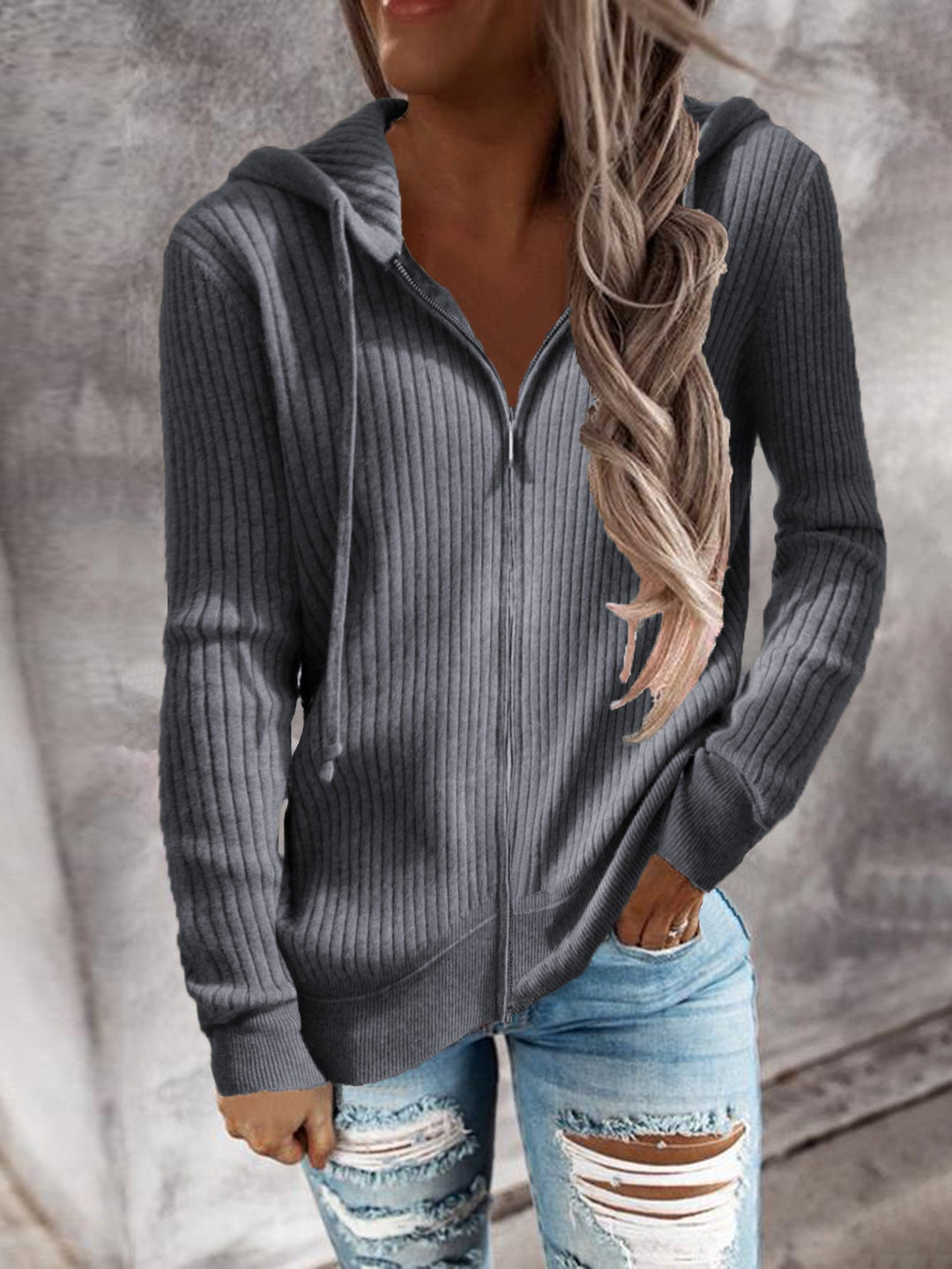 Damen Kapuzenjacke aus strukturiertem Material mit praktischen Taschen