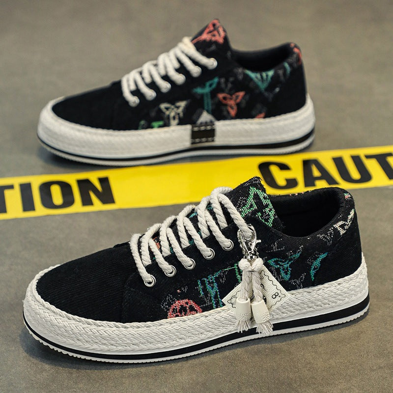 Damen bestickte Canvas‑Sneaker mit Quastenanhänger und geflochtener Plateausohle Shop Nory