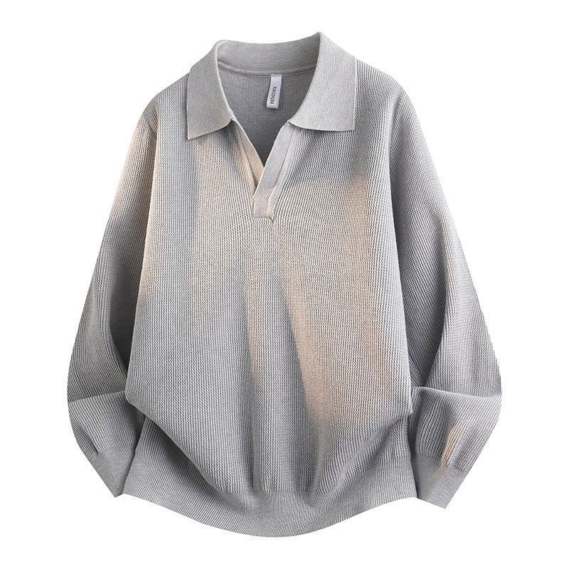 Unisex Oversized Feinstrick-Polo-Pullover mit offenem V‑Ausschnitt und lässiger Silhouette Shop Nory