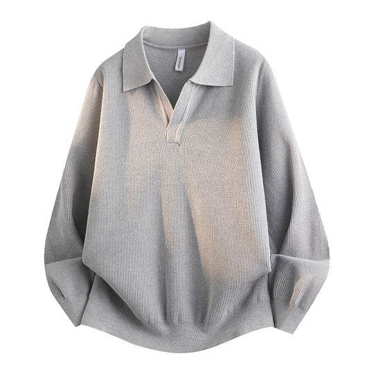 Unisex Oversized Feinstrick-Polo-Pullover mit offenem V‑Ausschnitt und lässiger Silhouette Shop Nory