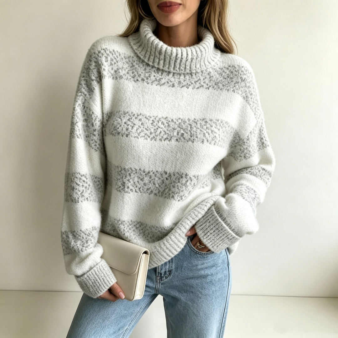 Damen Rollkragenpullover mit breiten Streifen und strukturiertem Bouclé-Strick Shop Nory