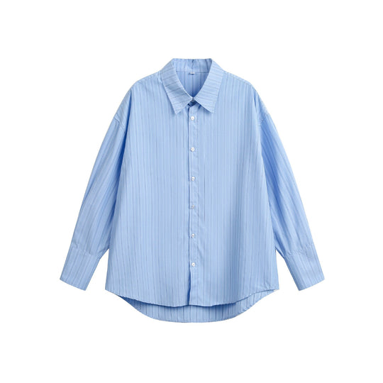 Damen Oversize-Hemdbluse mit feiner Nadelstreifenstruktur und abgerundetem Saum Shop Nory