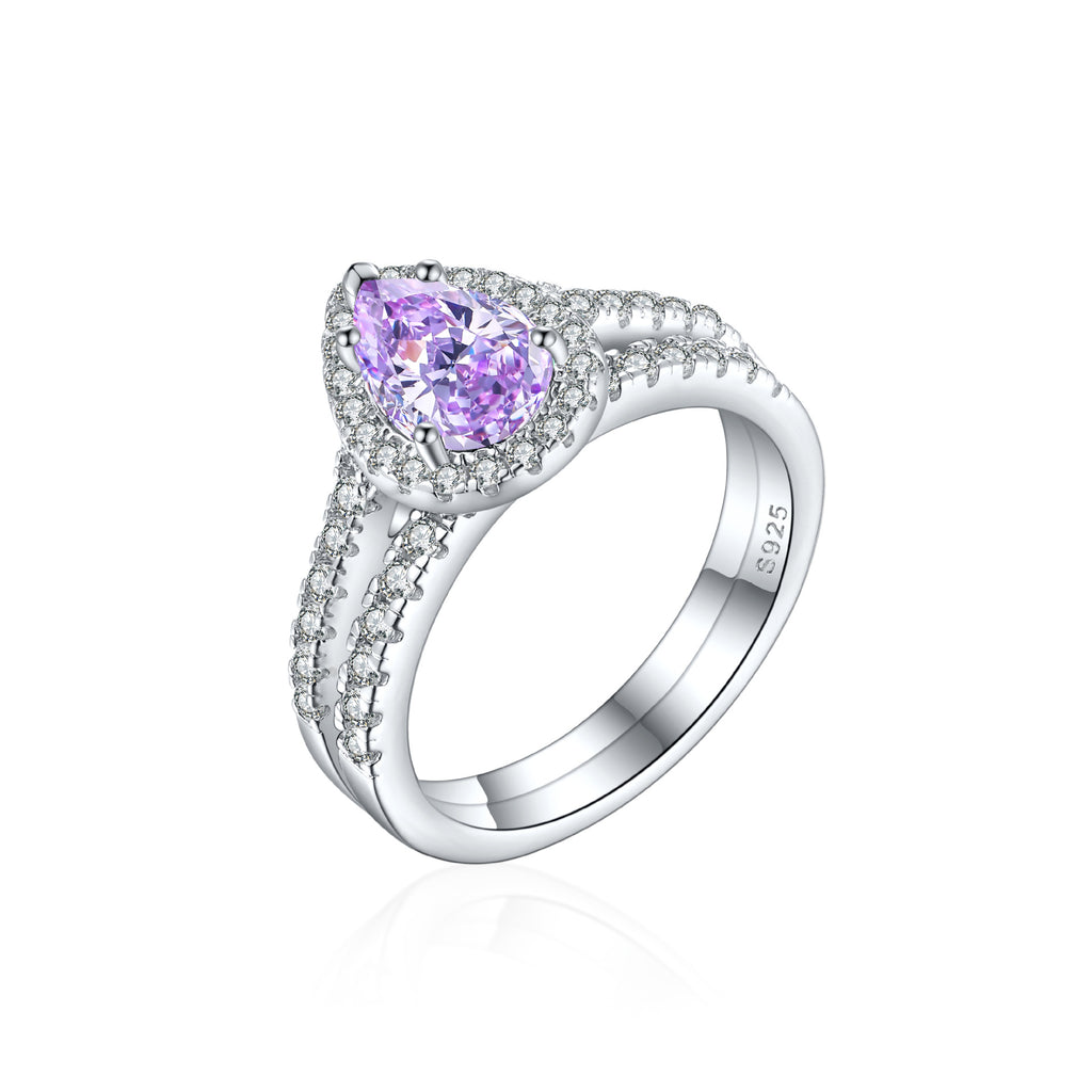 Damen eleganter Tropfenring mit funkelndem Edelstein und Zirkonia-Besatz Shop Nory
