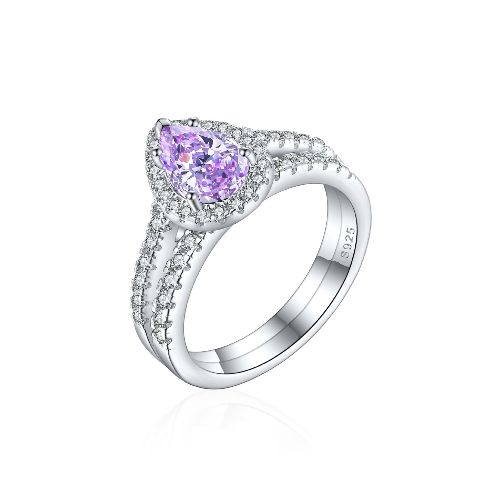 Damen eleganter Tropfenring mit funkelndem Edelstein und Zirkonia-Besatz Shop Nory