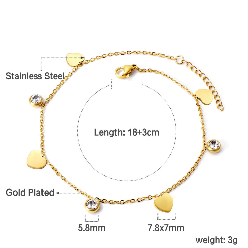 Damen zartes, goldplattiertes Armband mit funkelnden Zirkonia und herzförmigen Anhängern Shop Nory
