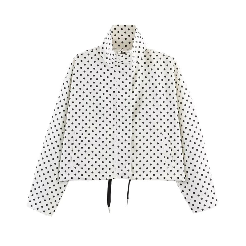 Damen Gekürzte Punkte-Utility-Jacke mit Stehkragen und Tunnelzug Shop Nory