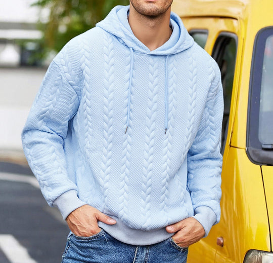 Herren strukturiertes Kapuzen-Sweatshirt mit Zopfstrick-Relief, Tunnelzug und Kängurutasche Shop Nory