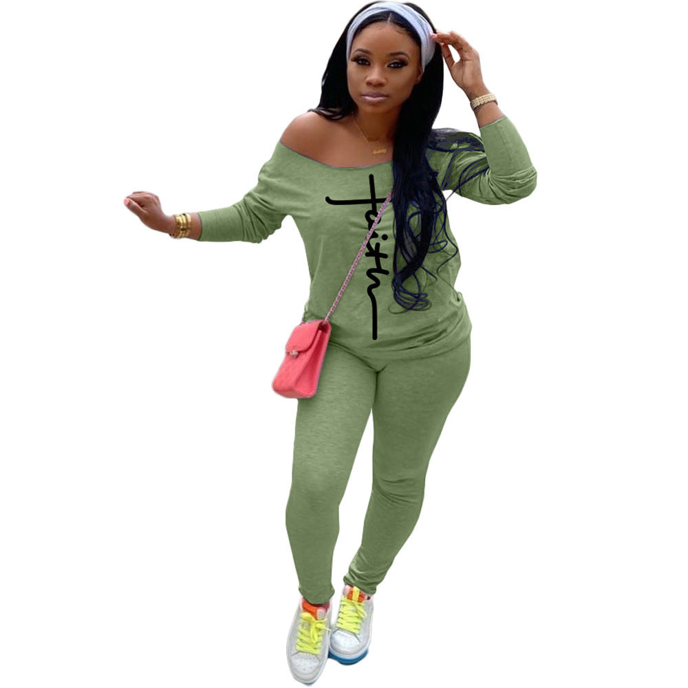 Damen Lässiges Off-Shoulder Zweiteiler-Set mit Figurbetonter Leggings und Oversize-Shirt Shop Nory