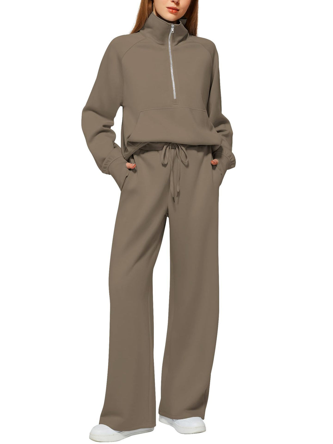 Damen nan halbzip Lounge-Set mit hohem Stehkragen, Kängurutasche und weiten Highwaist-Jogginghose Shop Nory