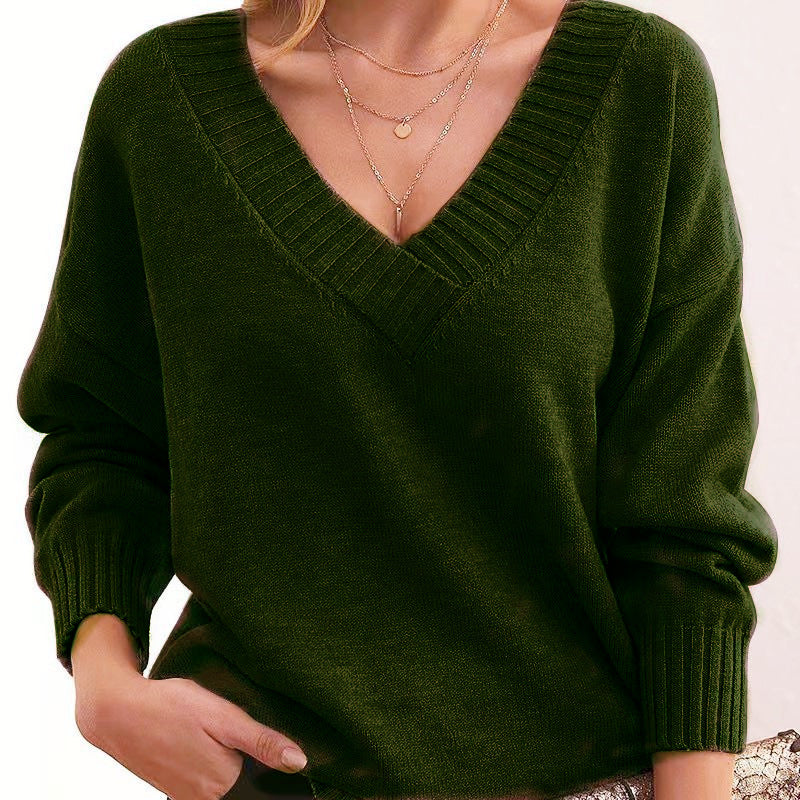 Damen nan Oversized V-Ausschnitt Strickpullover mit gerippten Bündchen Shop Nory