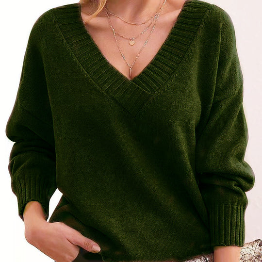 Damen nan Oversized V-Ausschnitt Strickpullover mit gerippten Bündchen Shop Nory
