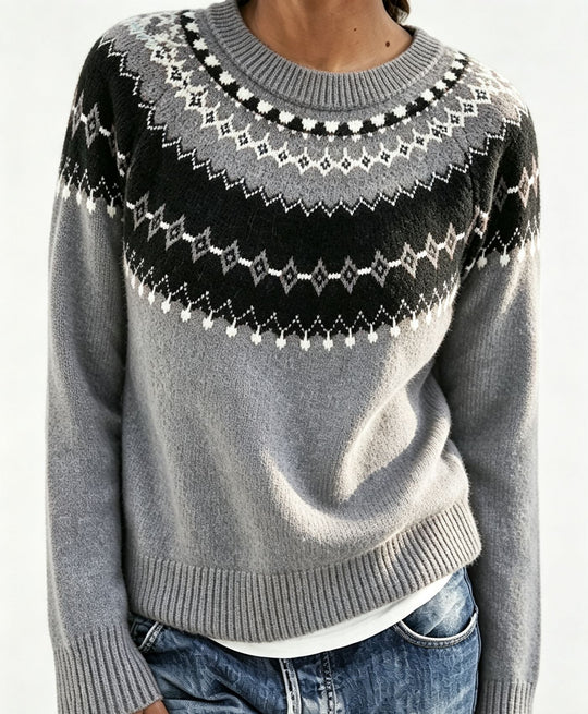 Damen Rundhalsausschnitt Norweger-Pullover mit Fair-Isle-Jacquard Shop Nory