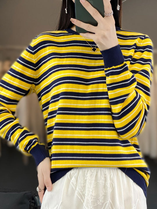 Damen Lässiger Ringel-Feinstrickpullover mit Boxy‑Silhouette und kontrastierenden Rippbündchen Shop Nory