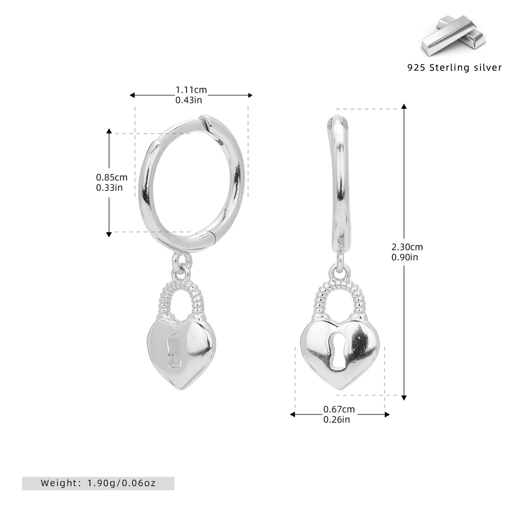 Damen Ohrhänger mit herzförmigem Schlossanhänger aus hochwertigem 925 Sterling Silber Shop Nory