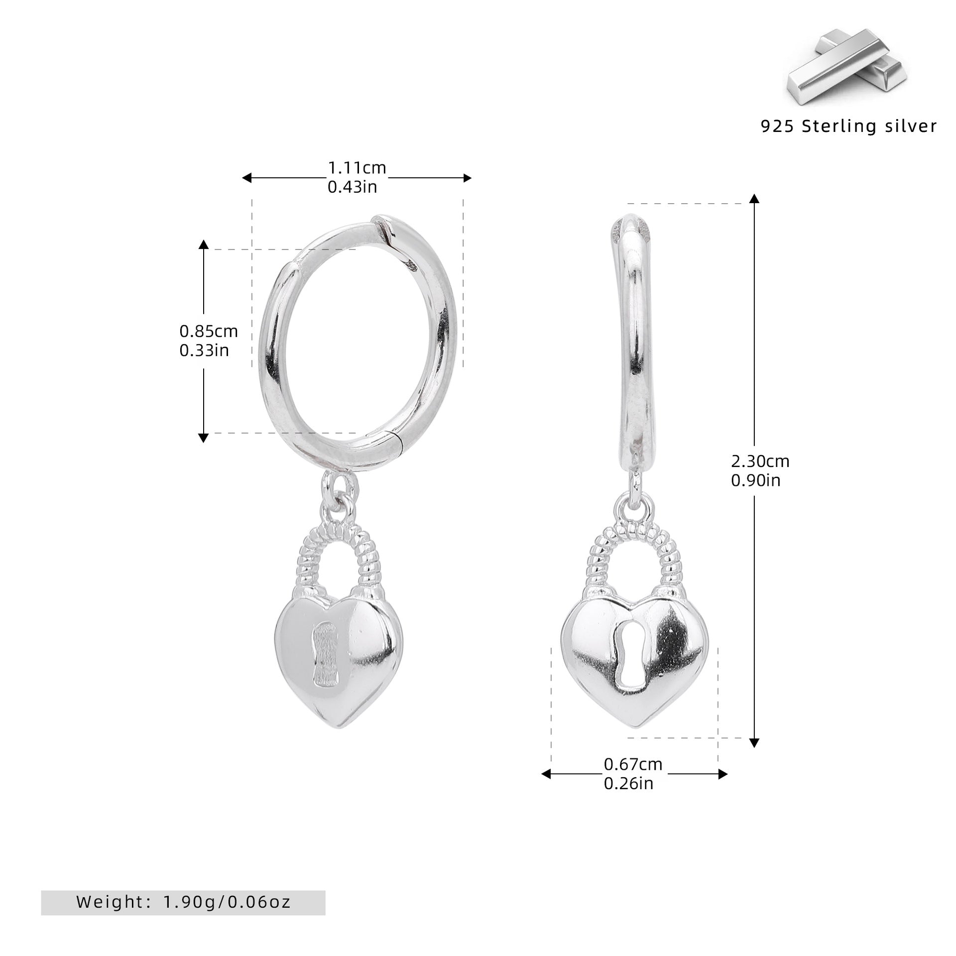 Damen Ohrhänger mit herzförmigem Schlossanhänger aus hochwertigem 925 Sterling Silber Shop Nory