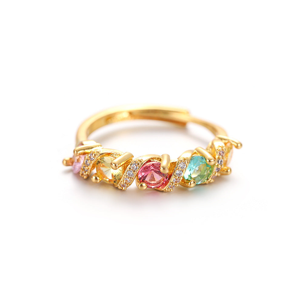 Damen Glänzender Ring mit bunten Zirkonia-Steinen Shop Nory
