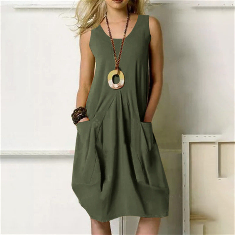 Ärmelloses Baumwoll-Kleid mit Taschen