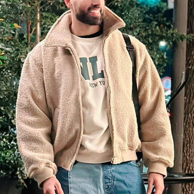 Herren Teddy-Fleece-Blouson mit Reißverschluss, Stehkragen und Rippbündchen Shop Nory