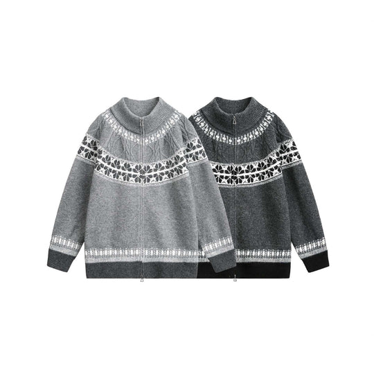 Damen Strick-Zipjacke im Norweger‑Muster mit hohem Stehkragen Shop Nory