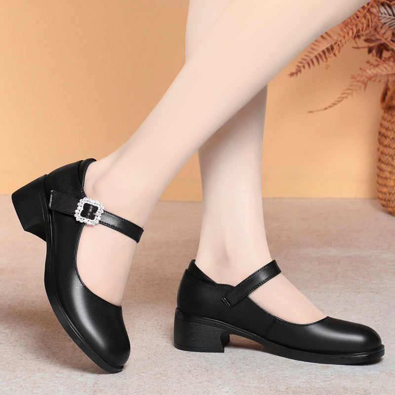 Damen Mary Jane Pumps mit dekorativem Riemchen und komfortablem Blockabsatz