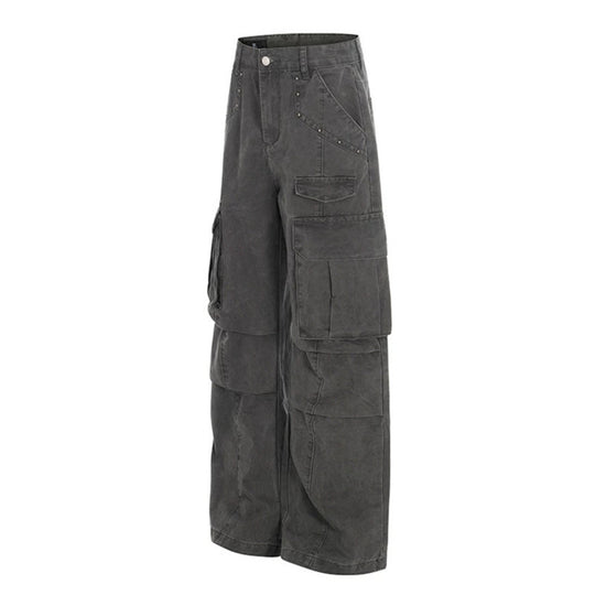 Damen Hochtaillierte Utility-Cargohose im eingewaschenen Look mit weitem Bein Shop Nory