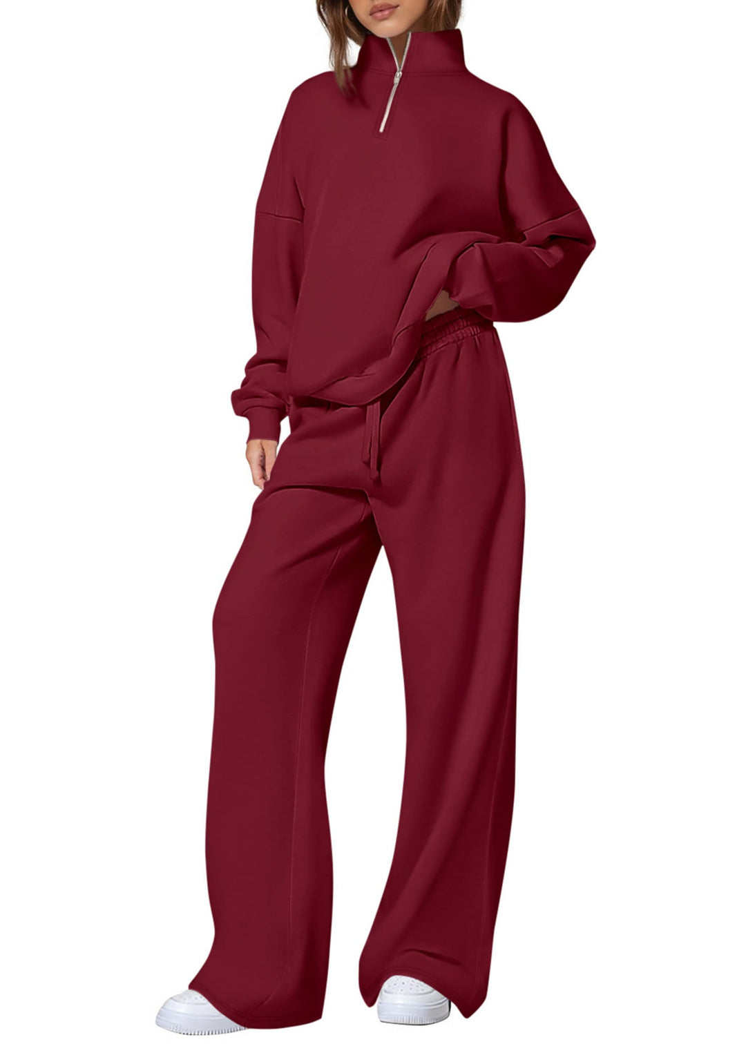 Damen nan oversized Jogginganzug mit Stehkragen halbem Reißverschluss und weitem Bein Shop Nory
