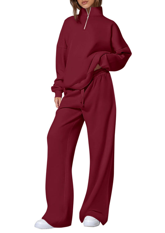 Damen nan oversized Jogginganzug mit Stehkragen halbem Reißverschluss und weitem Bein Shop Nory