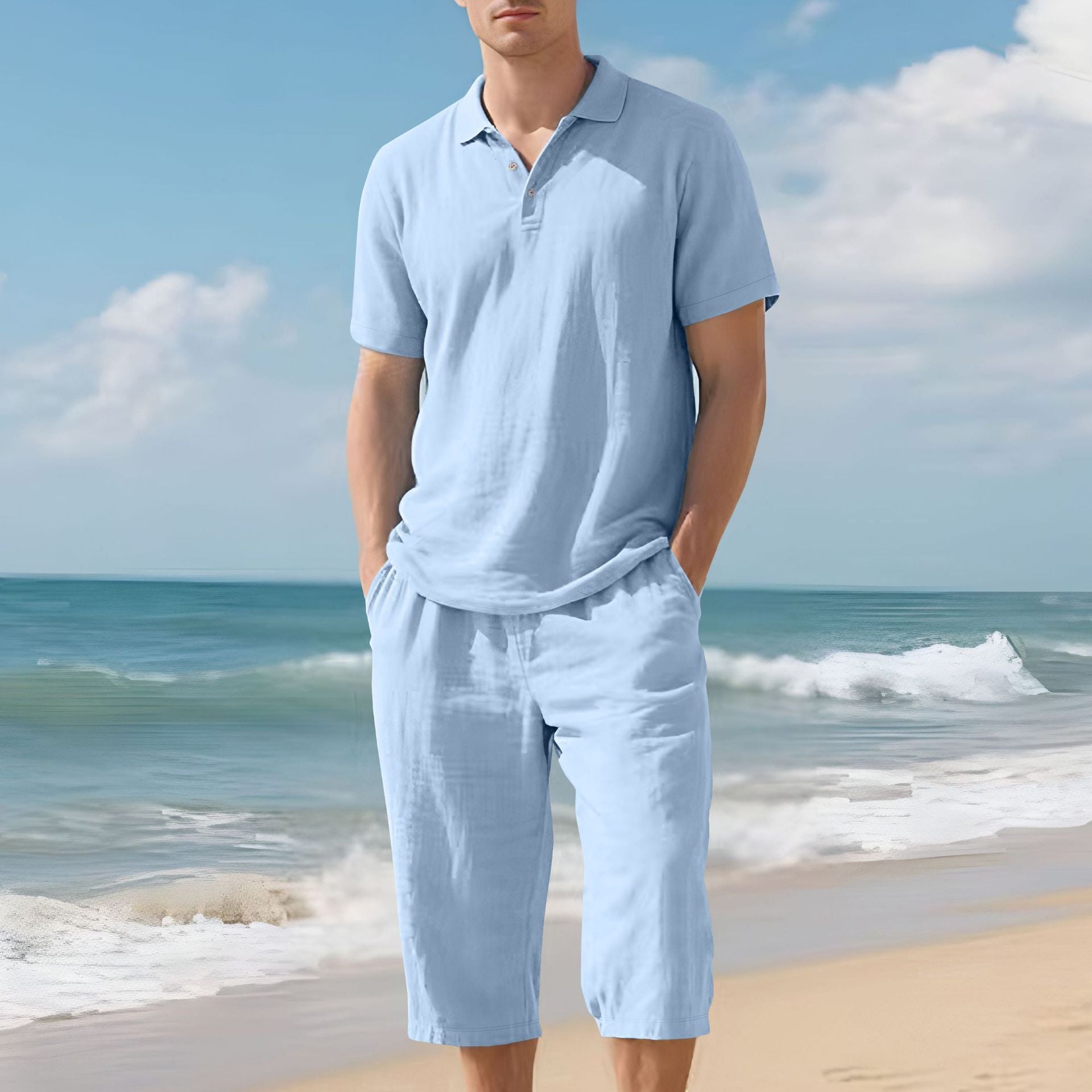 Herren nan leichtes Polo- und Bermuda-Set aus seidigem Baumwolljersey