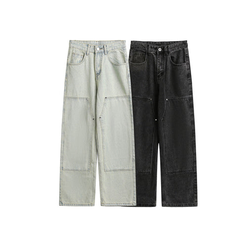 Damen Weite Utility-Denimhose mit Knie‑Patch, hohem Bund und geradem Bein Shop Nory