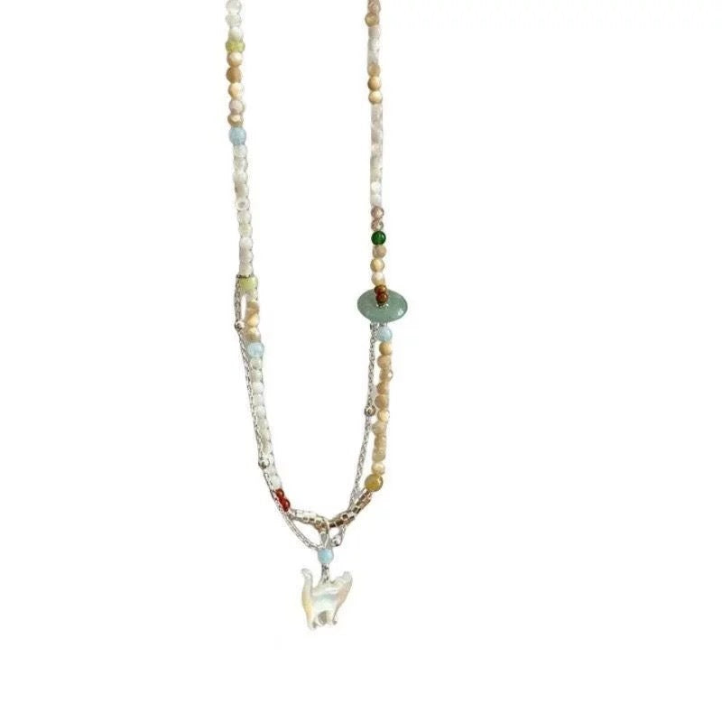 Damen mehrschichtige Kette mit Katzenanhänger Shop Nory