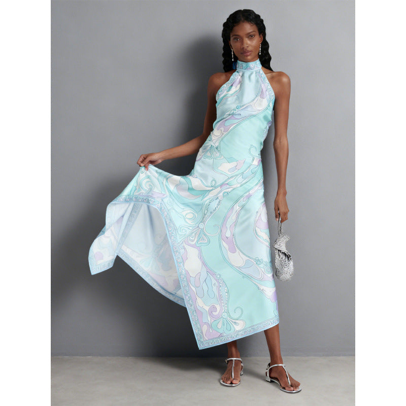 Damen Halterkleid mit asymmetrischem Saum und auffälligem Grafikdruck Shopnory