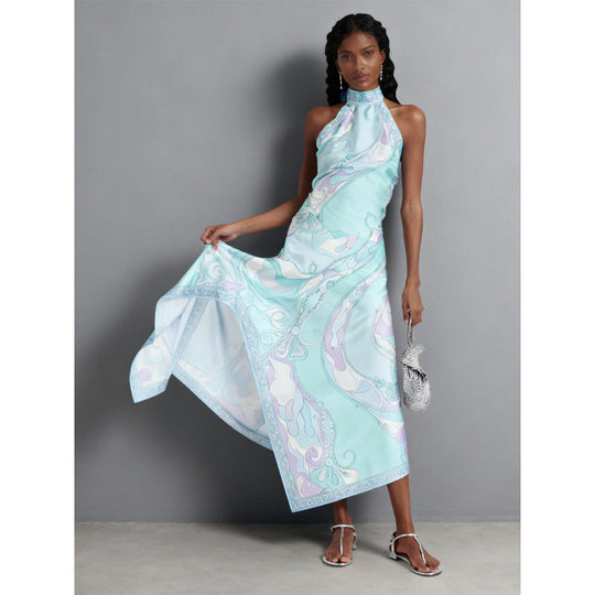 Damen Halterkleid mit asymmetrischem Saum und auffälligem Grafikdruck Shopnory