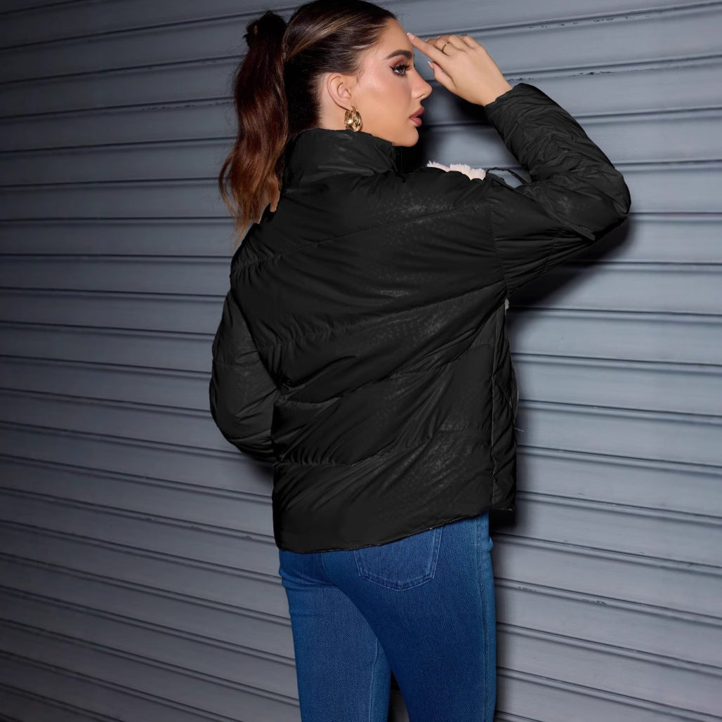 Damen Wattierte Steppjacke mit Kunstfell-V‑Einsatz, Stehkragen & Reißverschluss Shop Nory