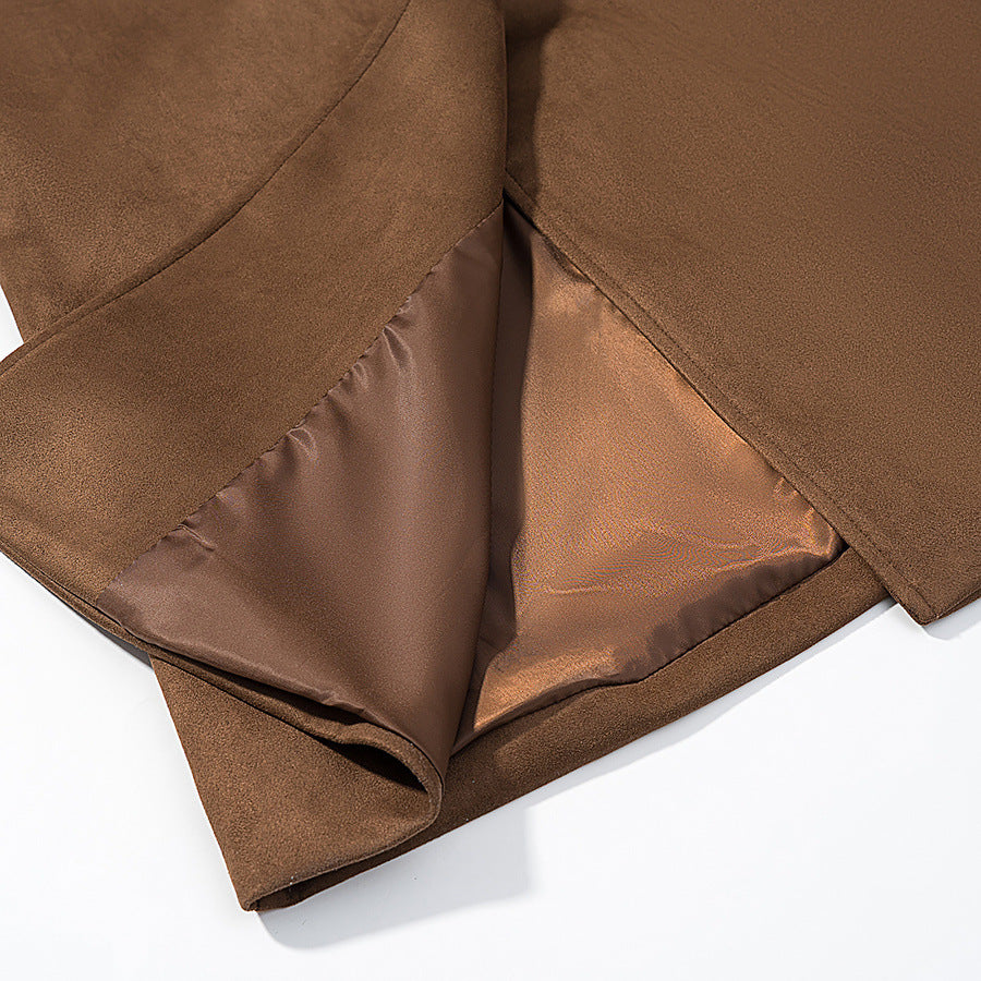 Damen Doppelreihiger Wolloptik-Maximantel mit Reverskragen und Pattentaschen Shop Nory