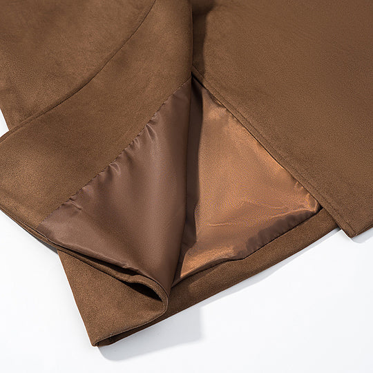 Damen Doppelreihiger Wolloptik-Maximantel mit Reverskragen und Pattentaschen Shop Nory