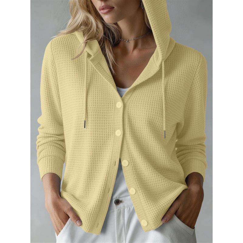 Damen Kapuzen-Strickjacke mit Waffelstruktur und Knopfleiste Shop Nory