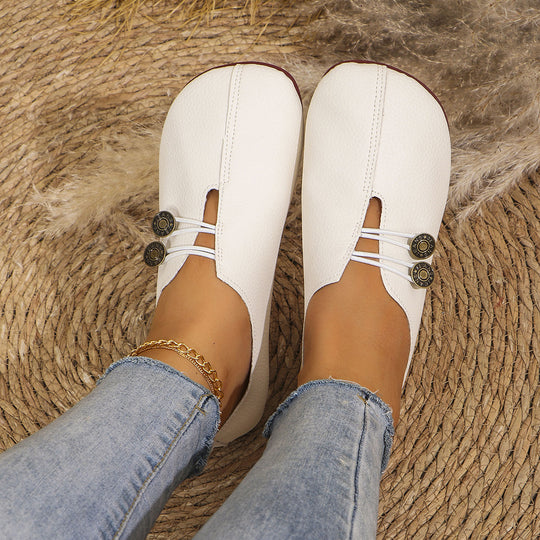 Damen Bequeme geschlossene Slipper mit Zierknöpfen und elastischer Schnürung Shop Nory