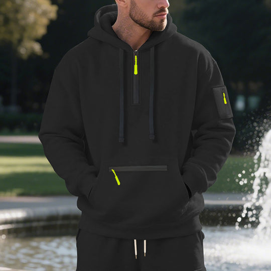 Herren Oversize-Kapuzenpullover mit halbem Reißverschluss, Kängurutasche mit Reißverschluss und Ärmel-Pocket Shop Nory